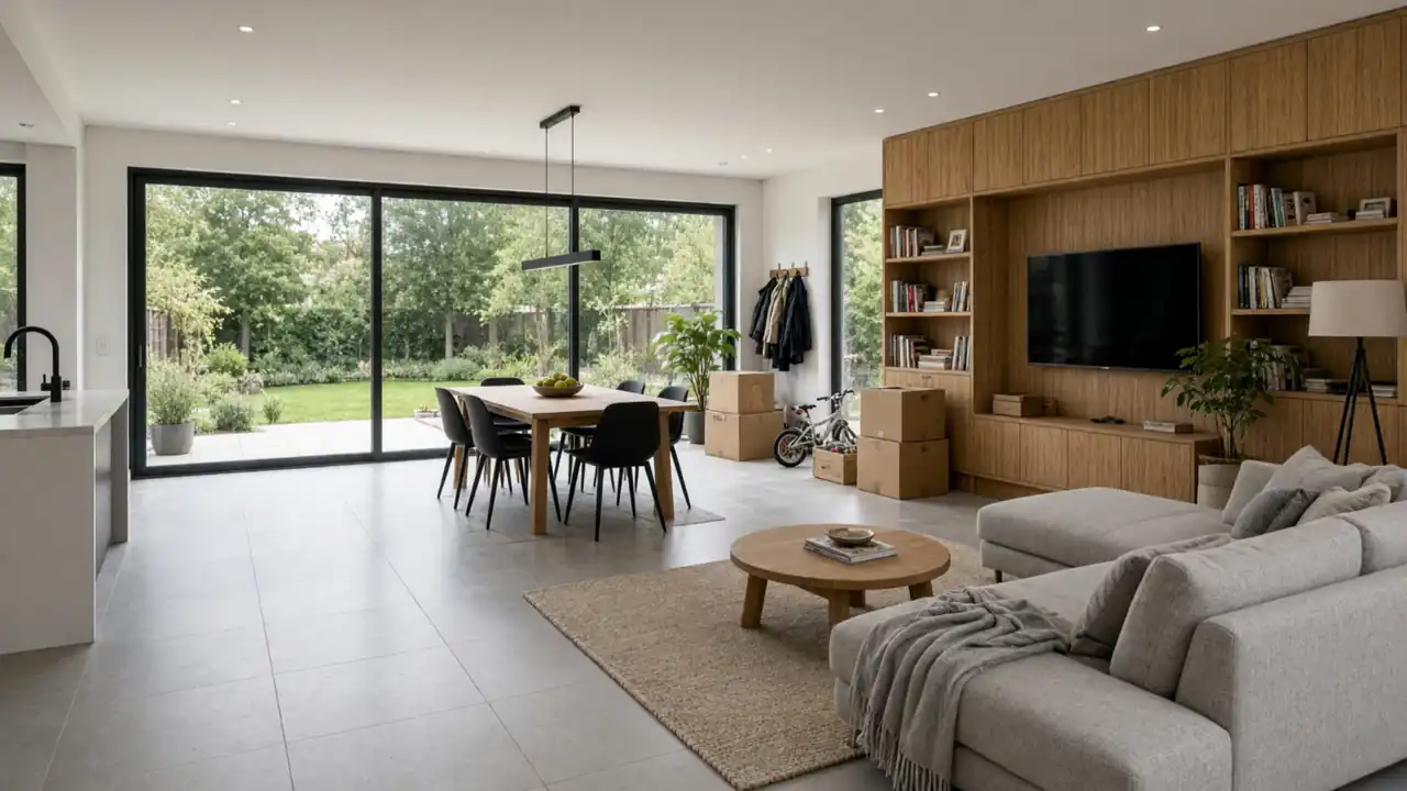 Een modern Vlaams woonhuis dat volledig leeggemaakt wordt: van vol naar leeg en bezemschoon
